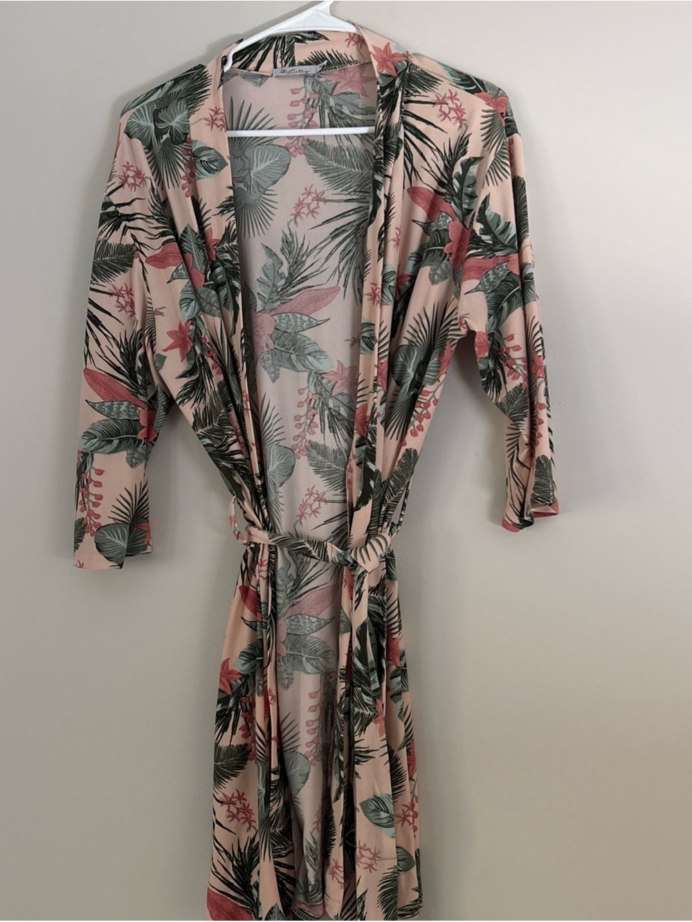 Lilly Blush Pink Tropical Leaf & Floral Tie-Waist Robe
